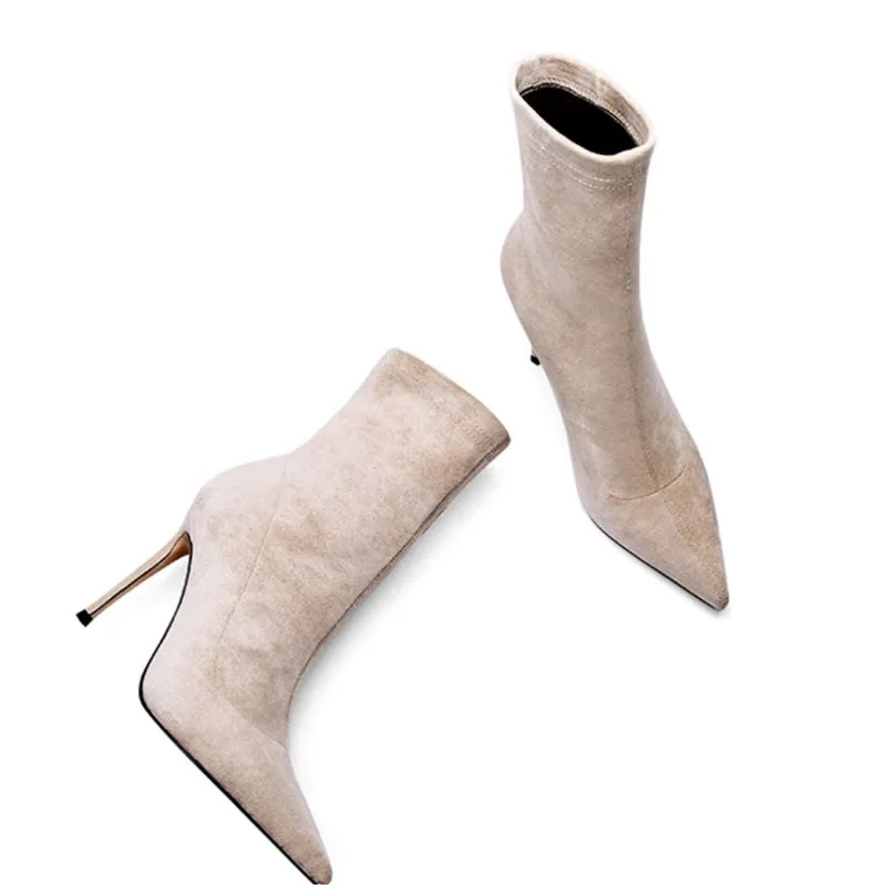 Luxury Flock Thin Heel Ankle Boots