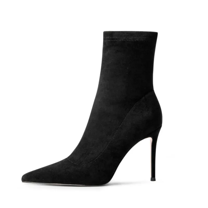 Luxury Flock Thin Heel Ankle Boots