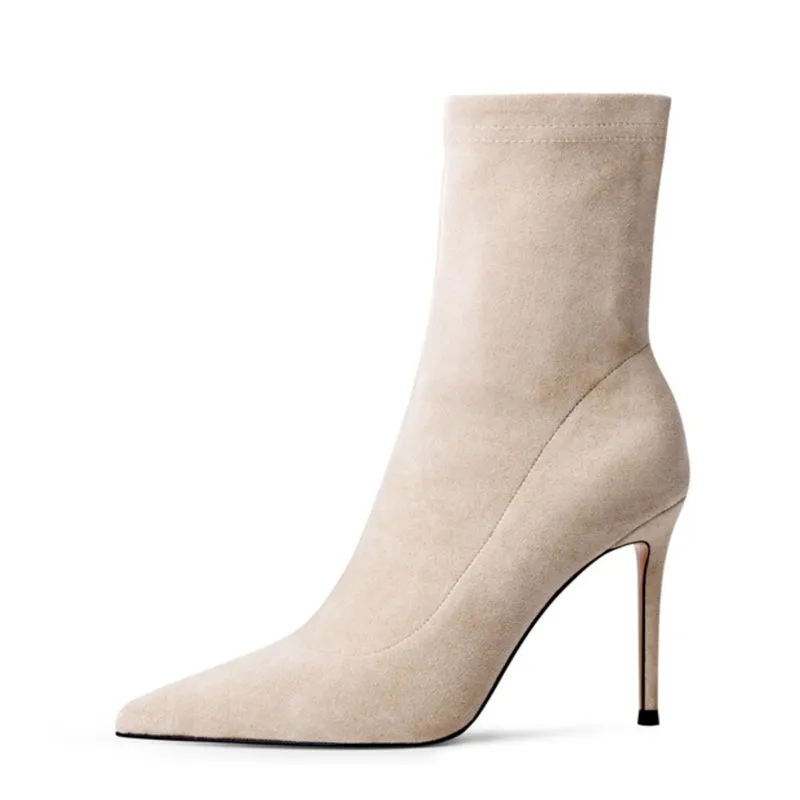 Luxury Flock Thin Heel Ankle Boots