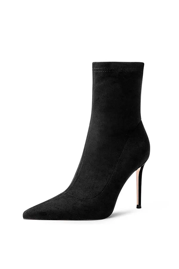 Luxury Flock Thin Heel Ankle Boots