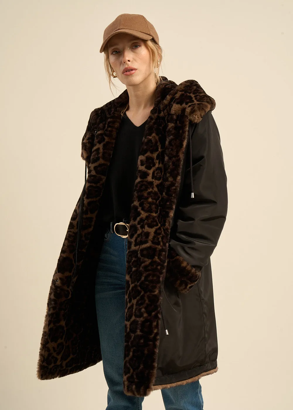 Manteau réversible en fausse fourrure