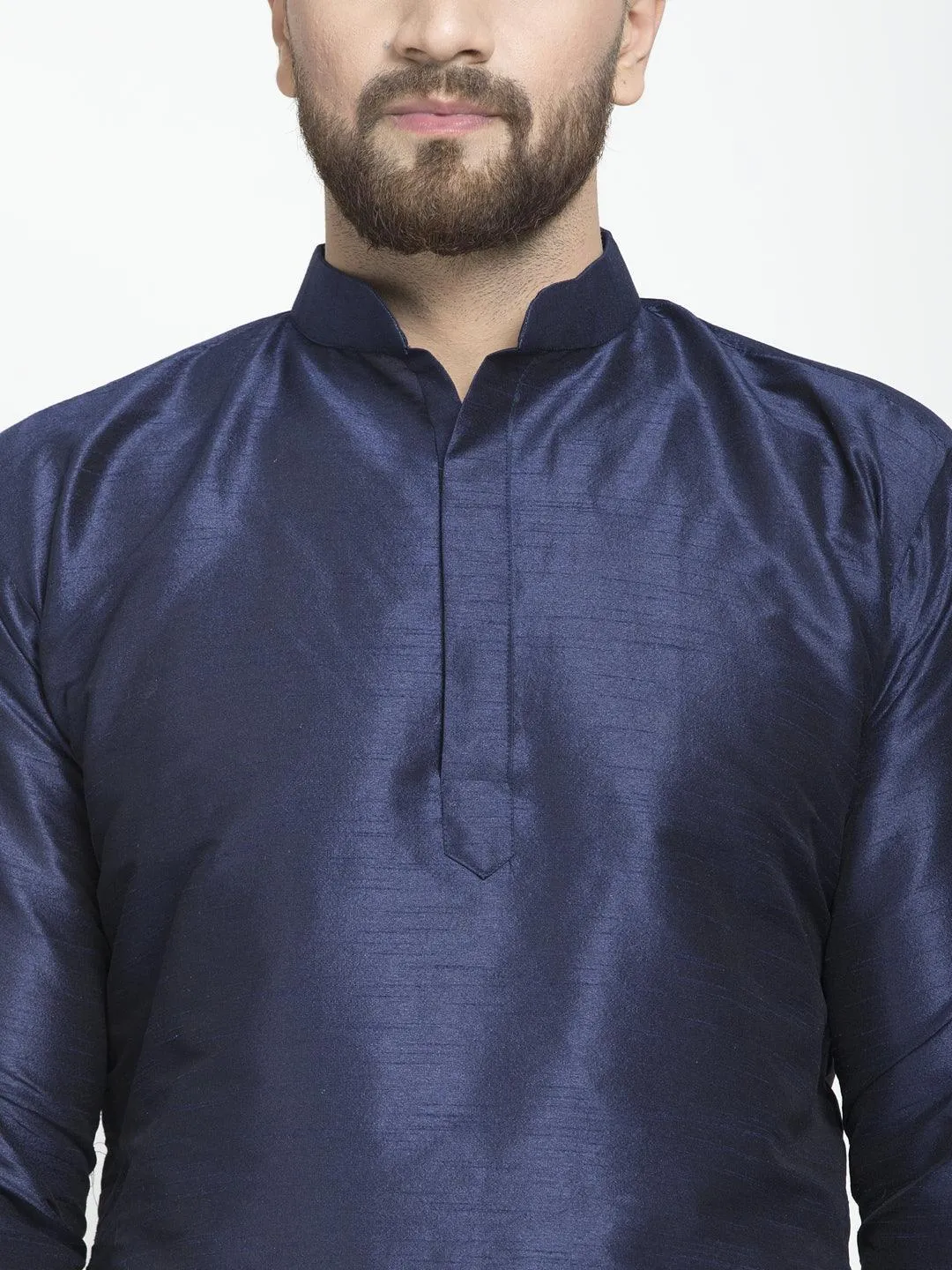 Men's Navy Blue Solid Asymmetric Kurta With Churidaar Pyjama - Benstoke