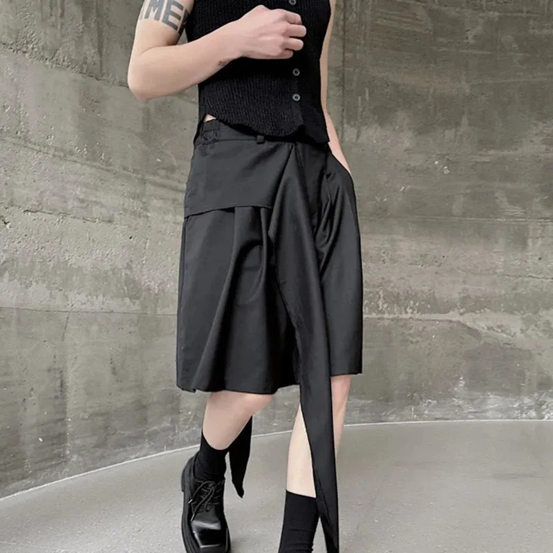 Men's Shorts Summer Dark Style Irregular Ribbon Wide Leg Niche Design Casual Trendy Versatile Male Loose Pants 9C5910