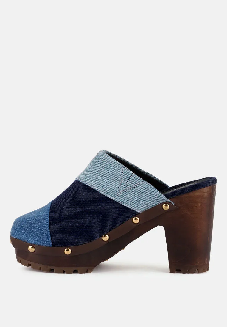 MESO Blue Denim Patchwork Clogs Mules