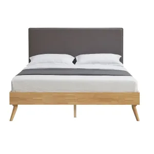 Natural Oak Double Bed Frame With Fabric Headboard - Oak & Grey