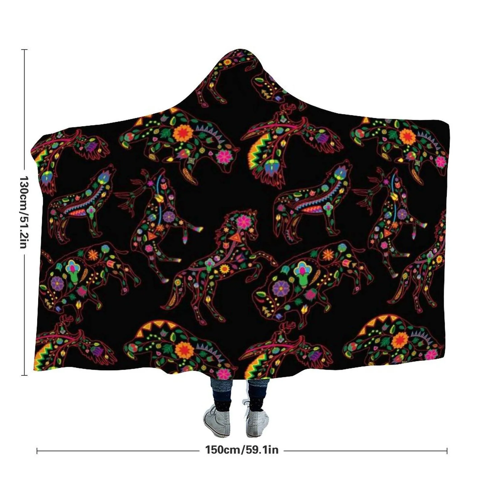 Neon Floral Animals Hooded Blanket