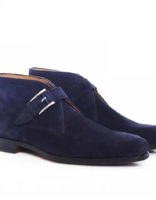 New Men's Handmade Blue Color Half Ankle Suede Chukka Monk Strap Boot