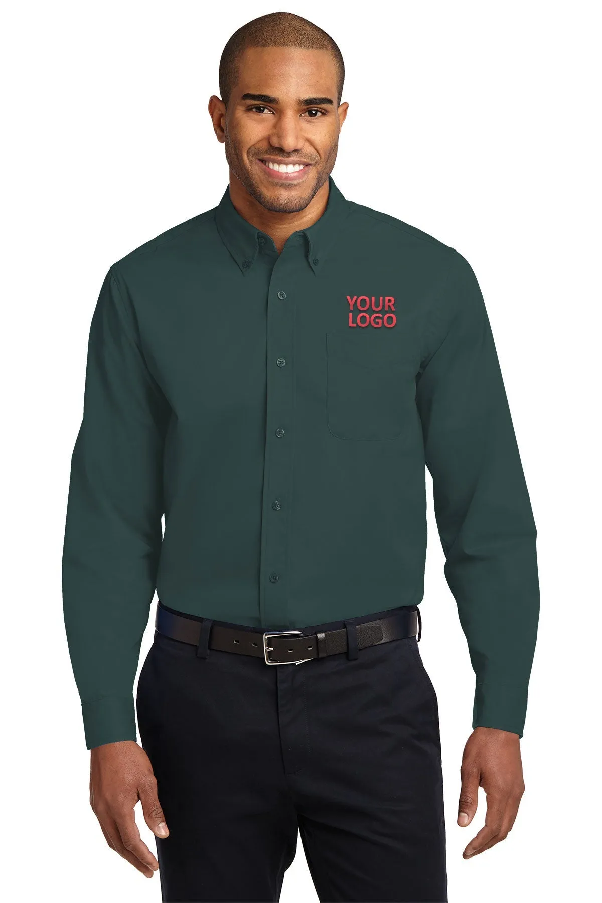 Port Authority Easy Care Custom Shirts, Dark Green/Navy