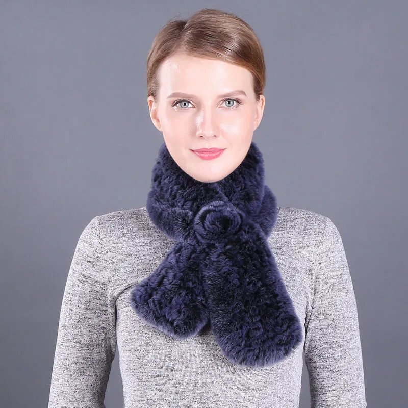 Rex rabbit fur scarf neck women's winter wild fur scarf woven thick warm wool