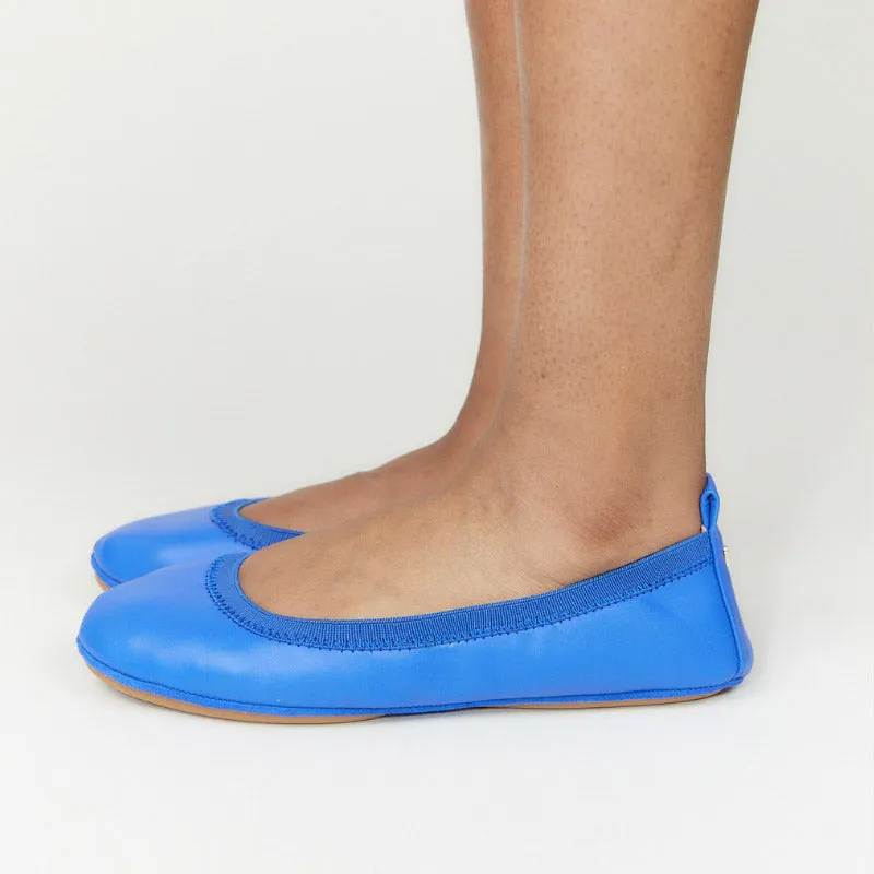 Samara Foldable Ballet Flat in Lapis Blue Leather