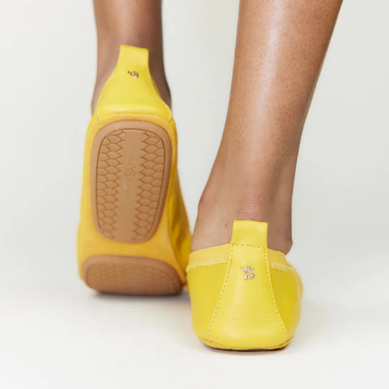 Samara Foldable Ballet Flat in Mustard Yellow Leather