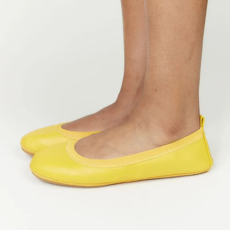 Samara Foldable Ballet Flat in Mustard Yellow Leather