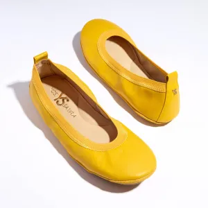 Samara Foldable Ballet Flat in Mustard Yellow Leather