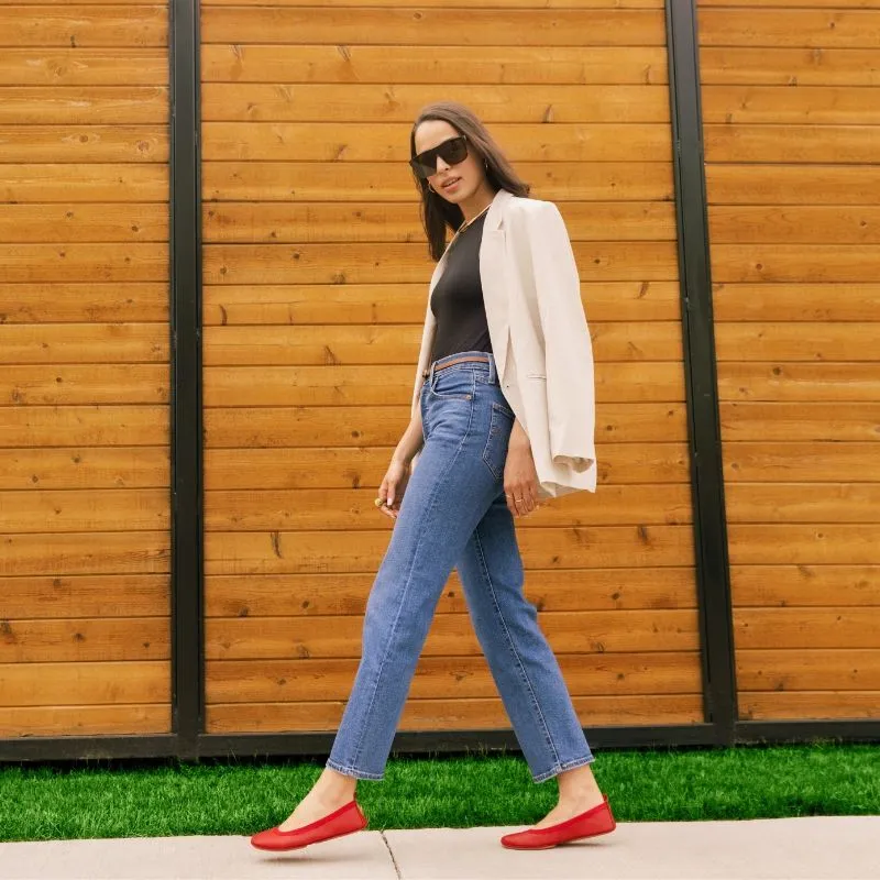 Samara Foldable Ballet Flat in Ruby Red Leather