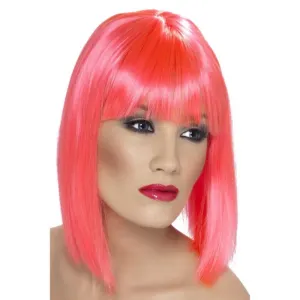 Short Neon Pink Blunt Glam Wig