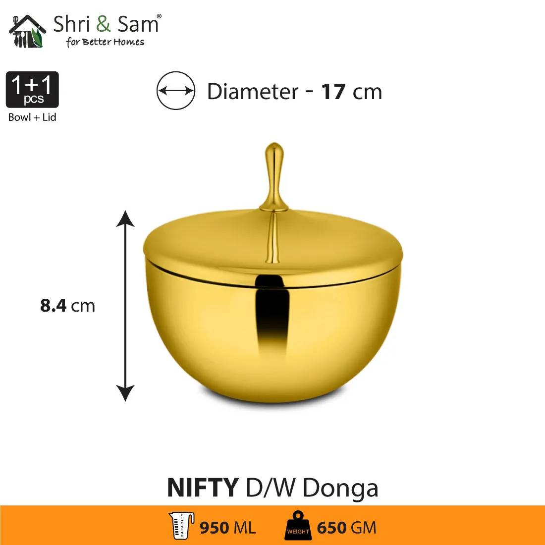 Stainless Steel Double Wall Donga with Gold PVD Coating Nifty