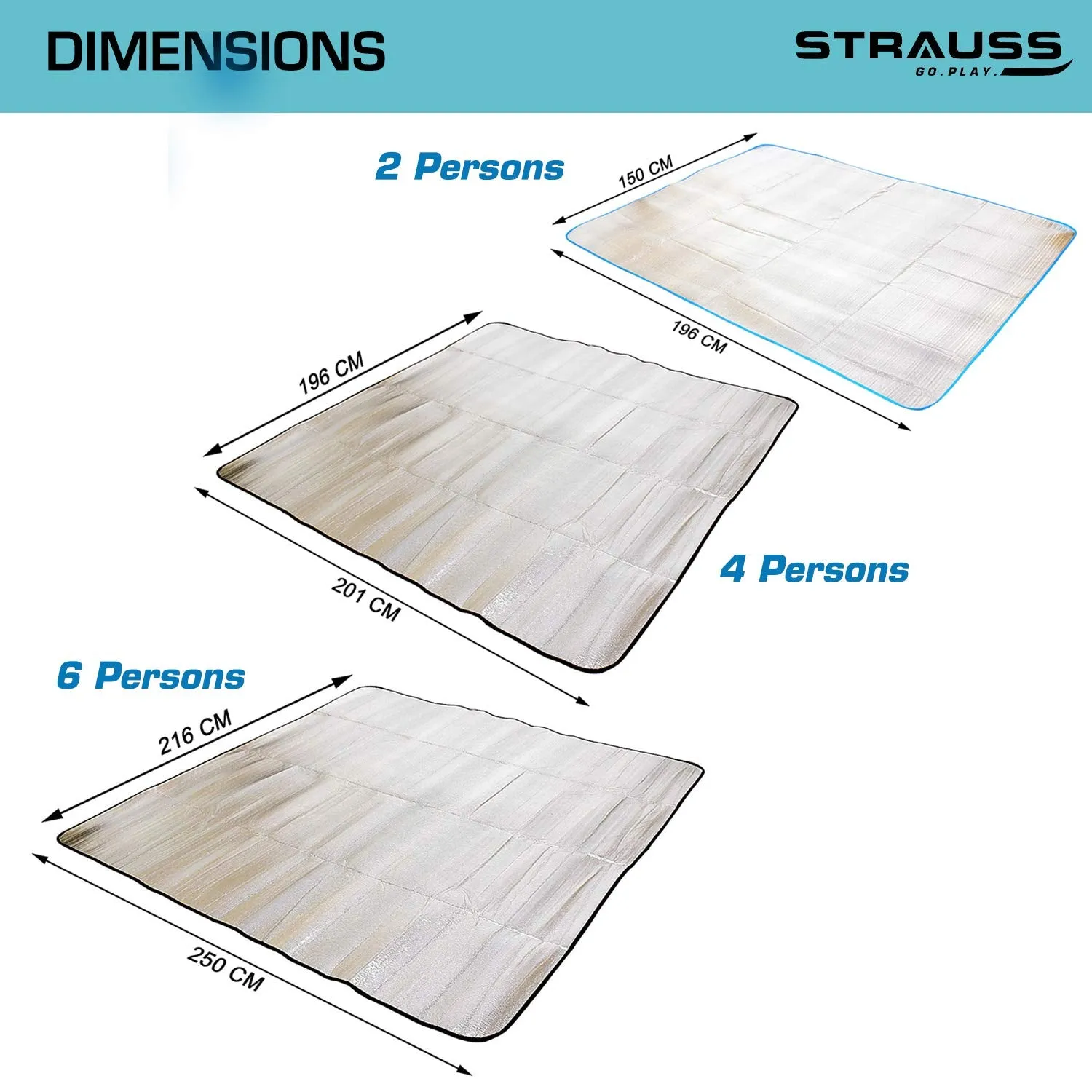 Strauss Camping Tent Mat | Double-Sided Moisture-Proof Aluminum Foil Foam Pad | Waterproof and Insulating Foil Mat | Picnic Mat | Camping Mat for Beach, Tent and Camping,(2 Person)