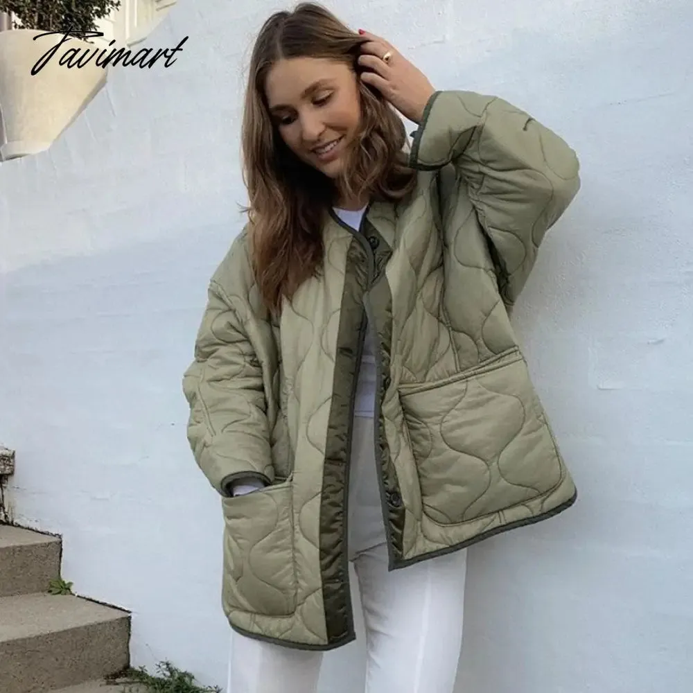 Tavimart Fashion Green Winter Warm Coat Women Casual Loose Single Breasted Pocket Jackets  New Autumn Winter Parkas Outwear