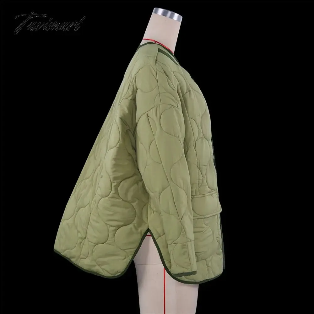 Tavimart Fashion Green Winter Warm Coat Women Casual Loose Single Breasted Pocket Jackets  New Autumn Winter Parkas Outwear