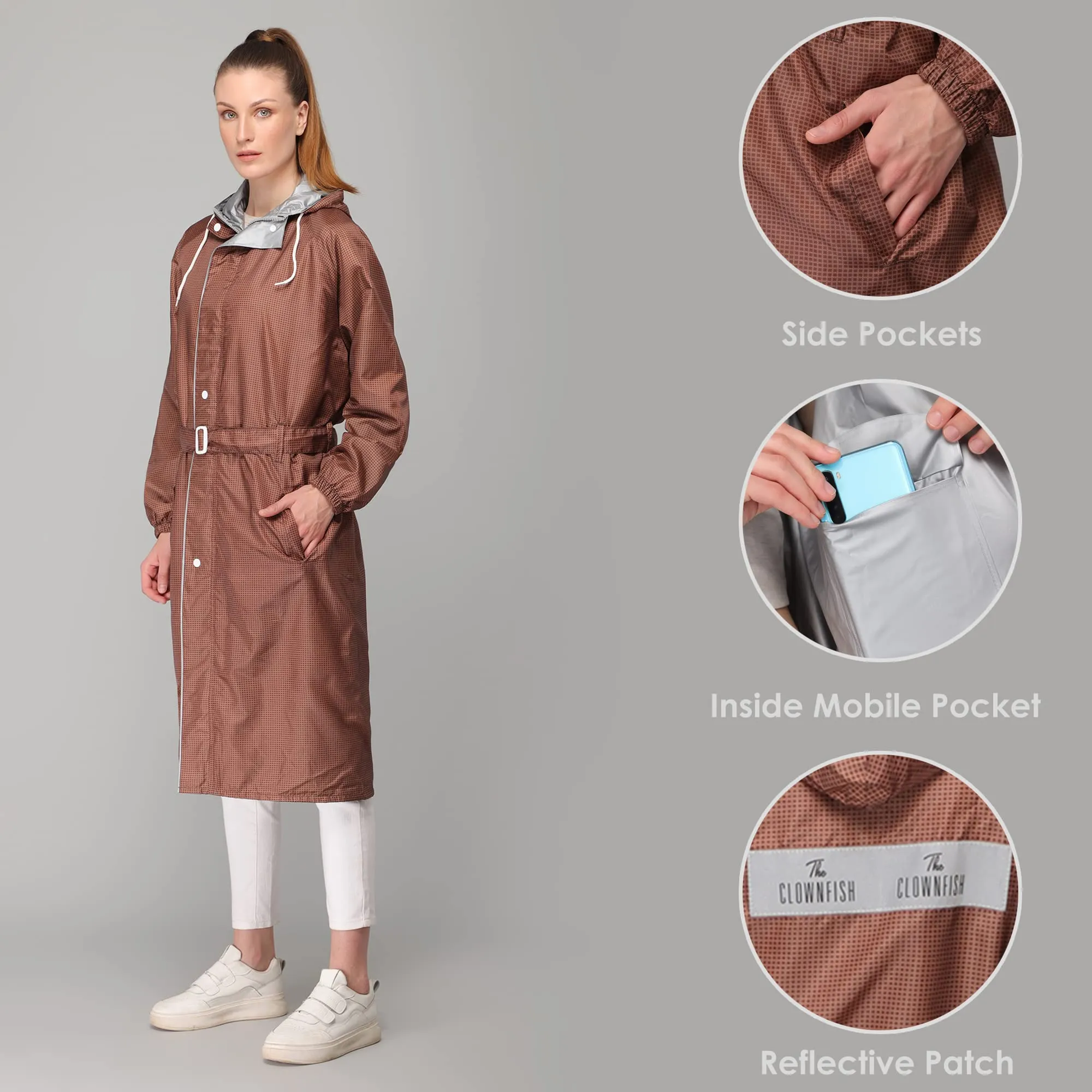 The Clownfish by STRAUSS Raincoats for Women Waterproof Reversible Double Layer. Brilliant Pro Series (Brown, X-Large)