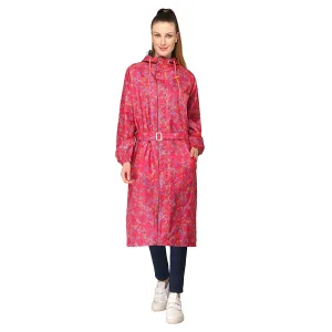 THE CLOWNFISH Juliet Series Raincoats for Women Rain Coat for Women Raincoat for Ladies Waterproof Reversible Double Layer Longcoat with Printed Plastic Pouch (Pink, XXL)