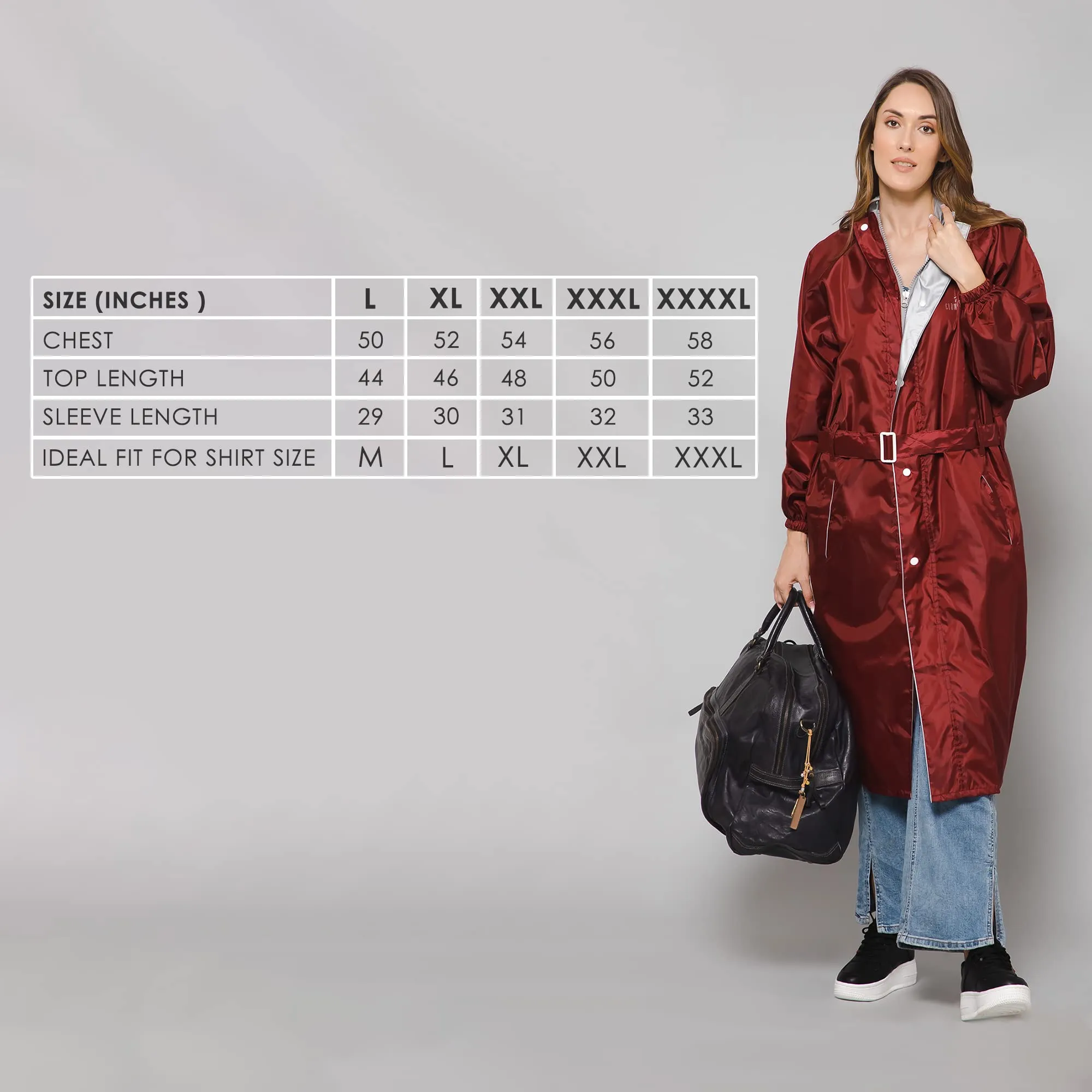 THE CLOWNFISH Polyester Raincoats For Women Raincoat For Ladies Waterproof Reversible Double Layer. Drizzle Diva Series (Maroon, X-Large)