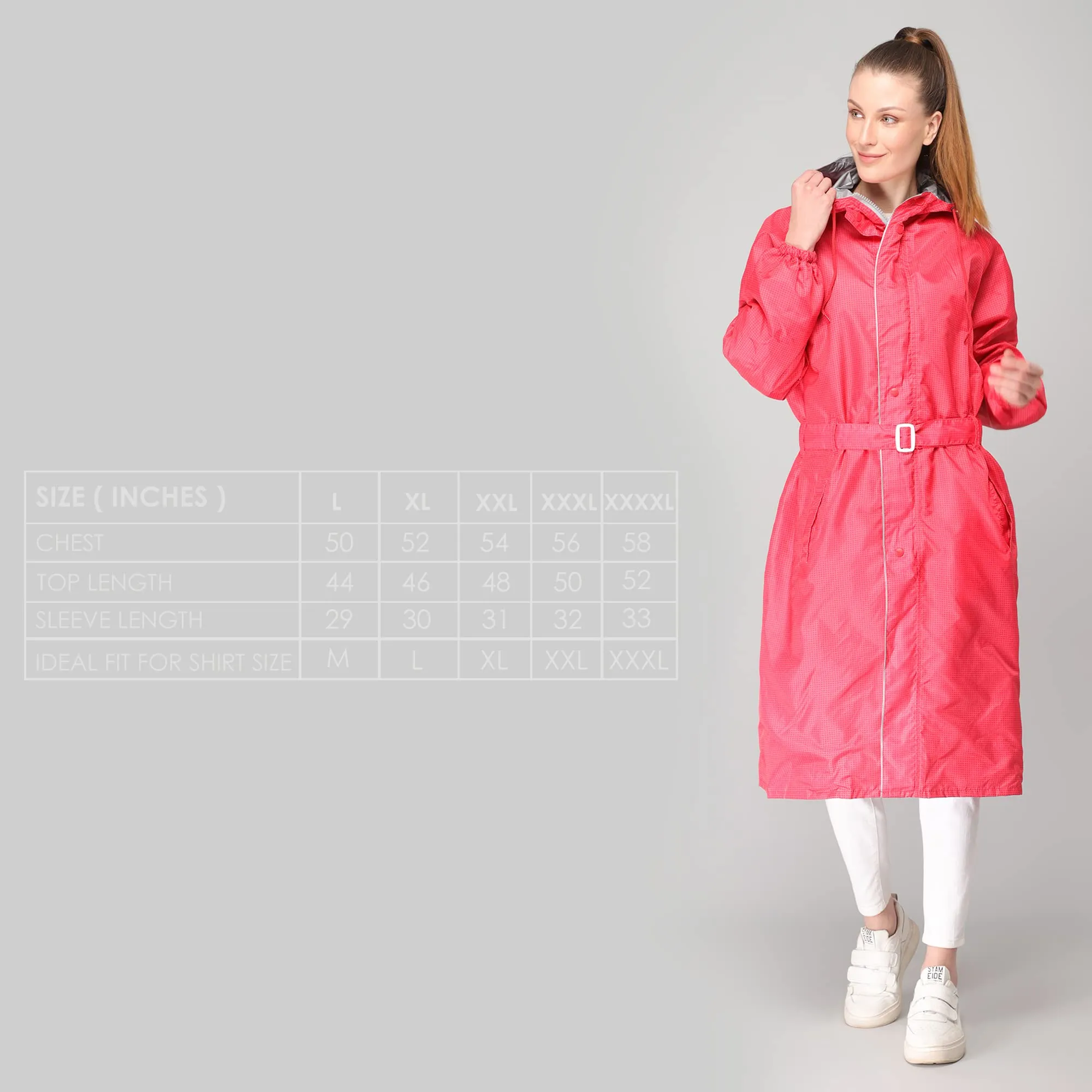 THE CLOWNFISH Polyester Raincoats For Women Waterproof Reversible Double Layer. Brilliant Pro Series (Red, Xx-Large)