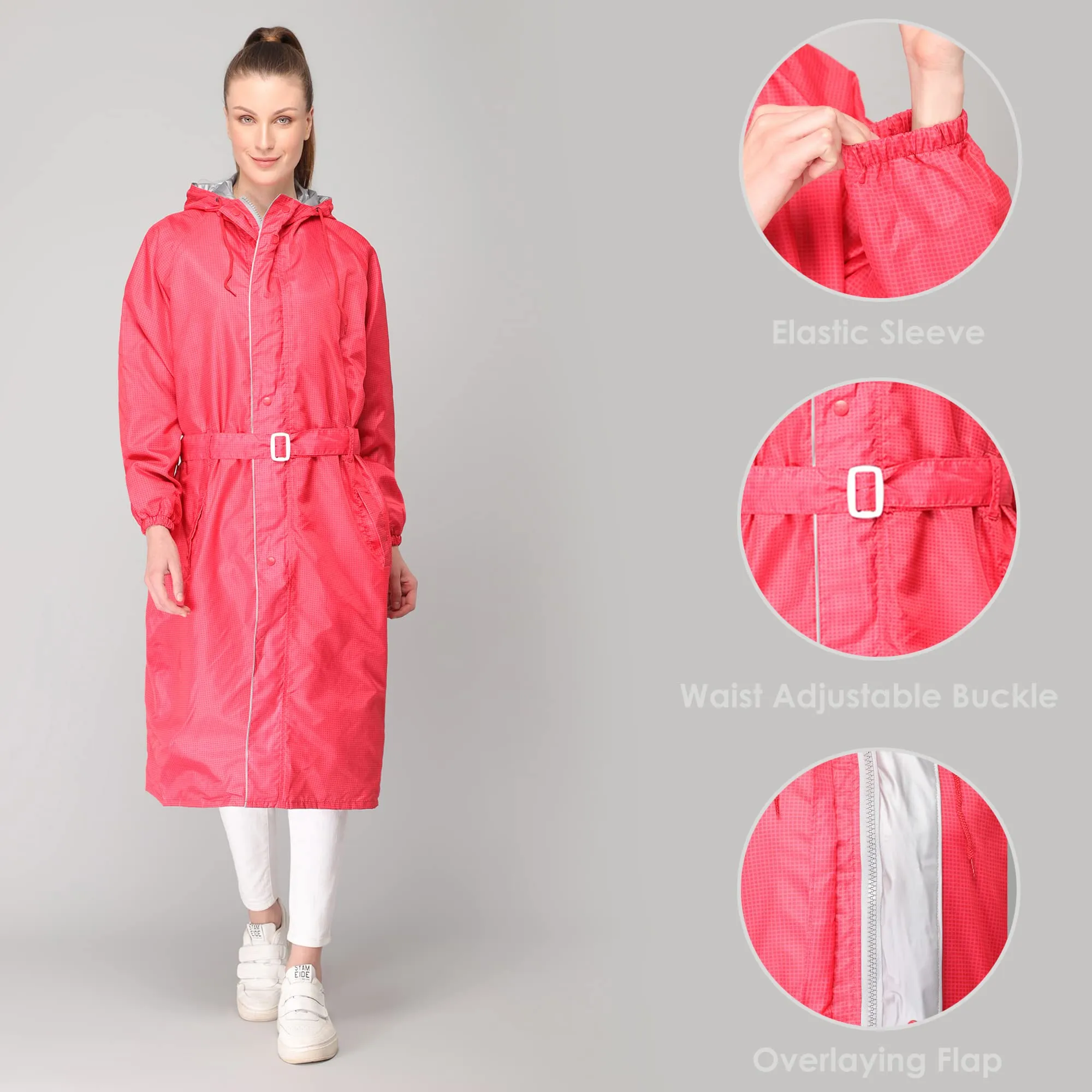 THE CLOWNFISH Polyester Raincoats For Women Waterproof Reversible Double Layer. Brilliant Pro Series (Red, Xx-Large)