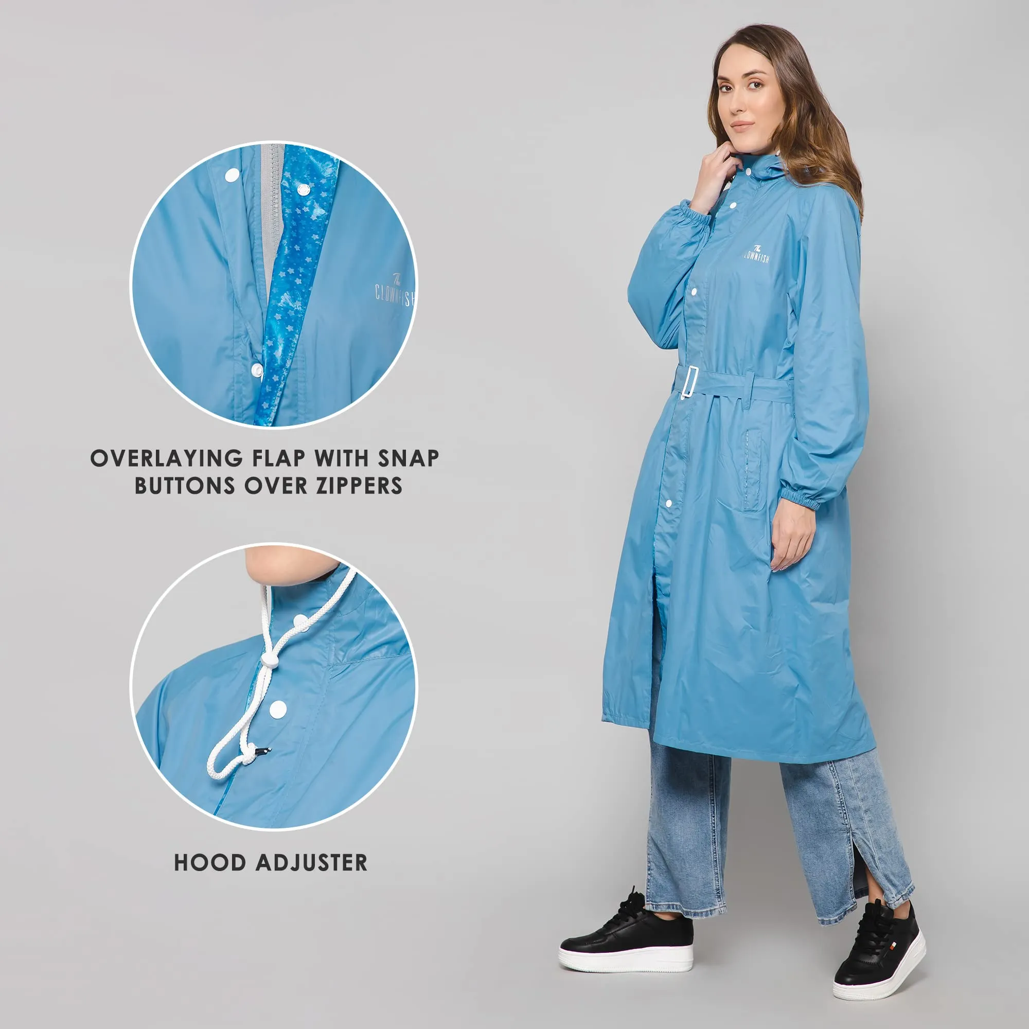 THE CLOWNFISH Raincoats for Women Rain Coat for Women Longcoat Raincoat for Ladies Waterproof Reversible Double Layer. Aquashield Series (Baby Pink, XXXX-Large)