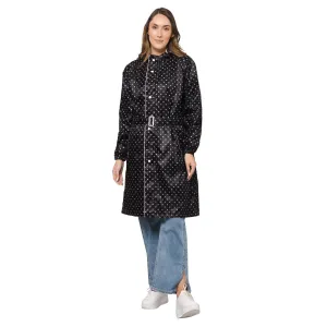 THE CLOWNFISH Raincoats for Women Rain Coat for Women Longcoat Raincoat for Ladies Waterproof Reversible Double Layer. Dotty Delight Series (Black, X-Large)