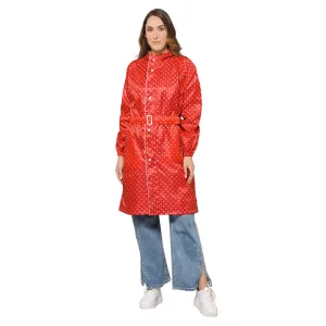 THE CLOWNFISH Raincoats for Women Rain Coat for Women Longcoat Raincoat for Ladies Waterproof Reversible Double Layer. Dotty Delight Series (Red, XXX-Large)