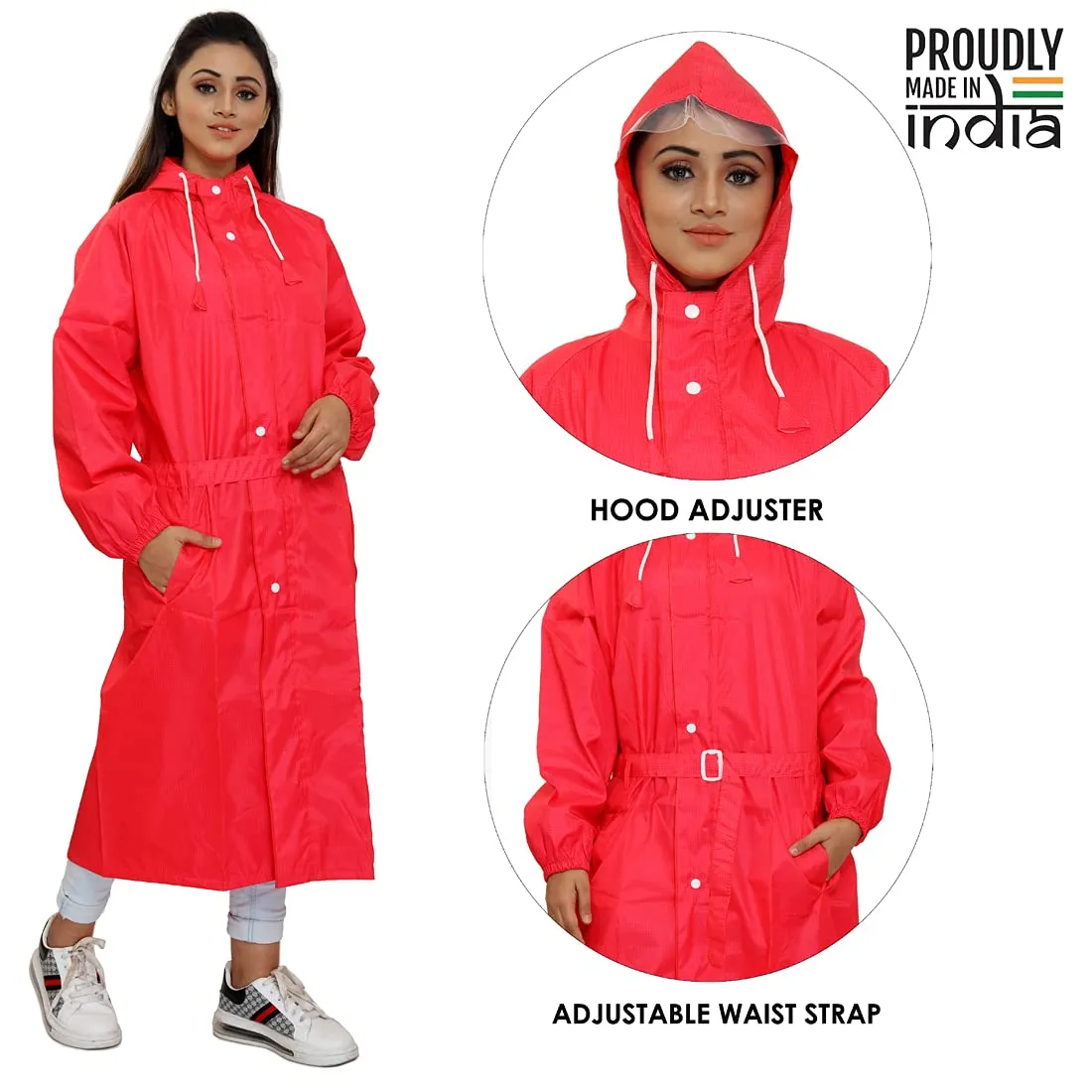 THE CLOWNFISH Raincoats for Women Rain Coat for Women Raincoat for Ladies Waterproof Reversible Double Layer. Brilliant Seies (Red, XX-Large)