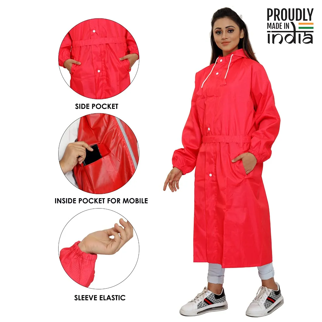 THE CLOWNFISH Raincoats for Women Rain Coat for Women Raincoat for Ladies Waterproof Reversible Double Layer. Brilliant Seies (Red, XX-Large)