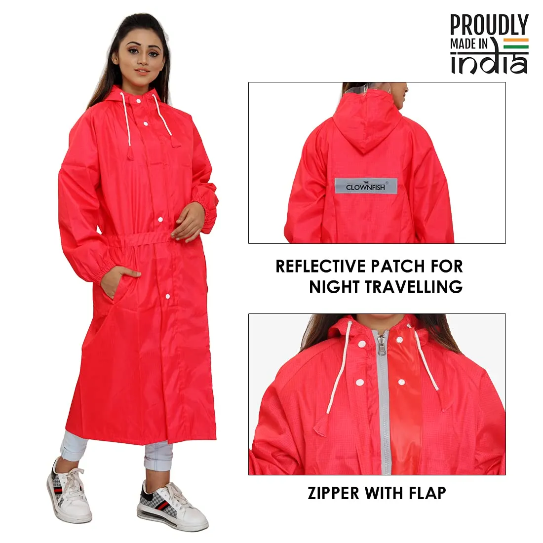 THE CLOWNFISH Raincoats for Women Rain Coat for Women Raincoat for Ladies Waterproof Reversible Double Layer. Brilliant Seies (Red, XX-Large)