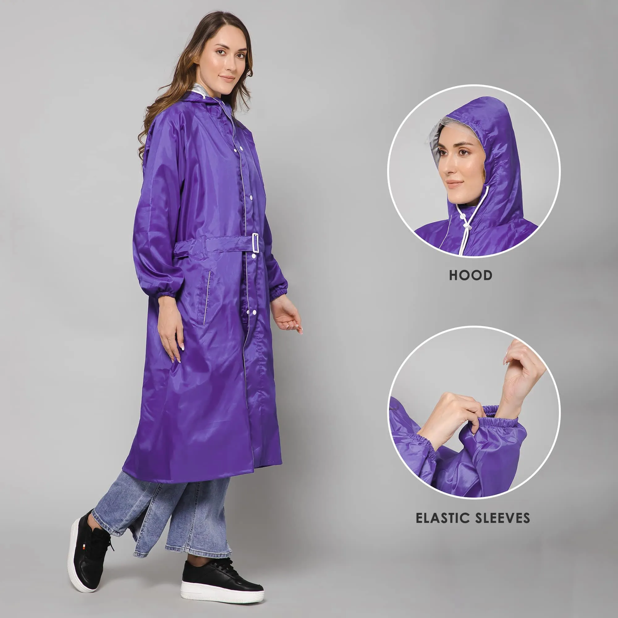 THE CLOWNFISH Raincoats for Women Rain Coat for Women Raincoat for Ladies Waterproof Reversible Double Layer. Drizzle Diva Series (Purple, XX-Large)