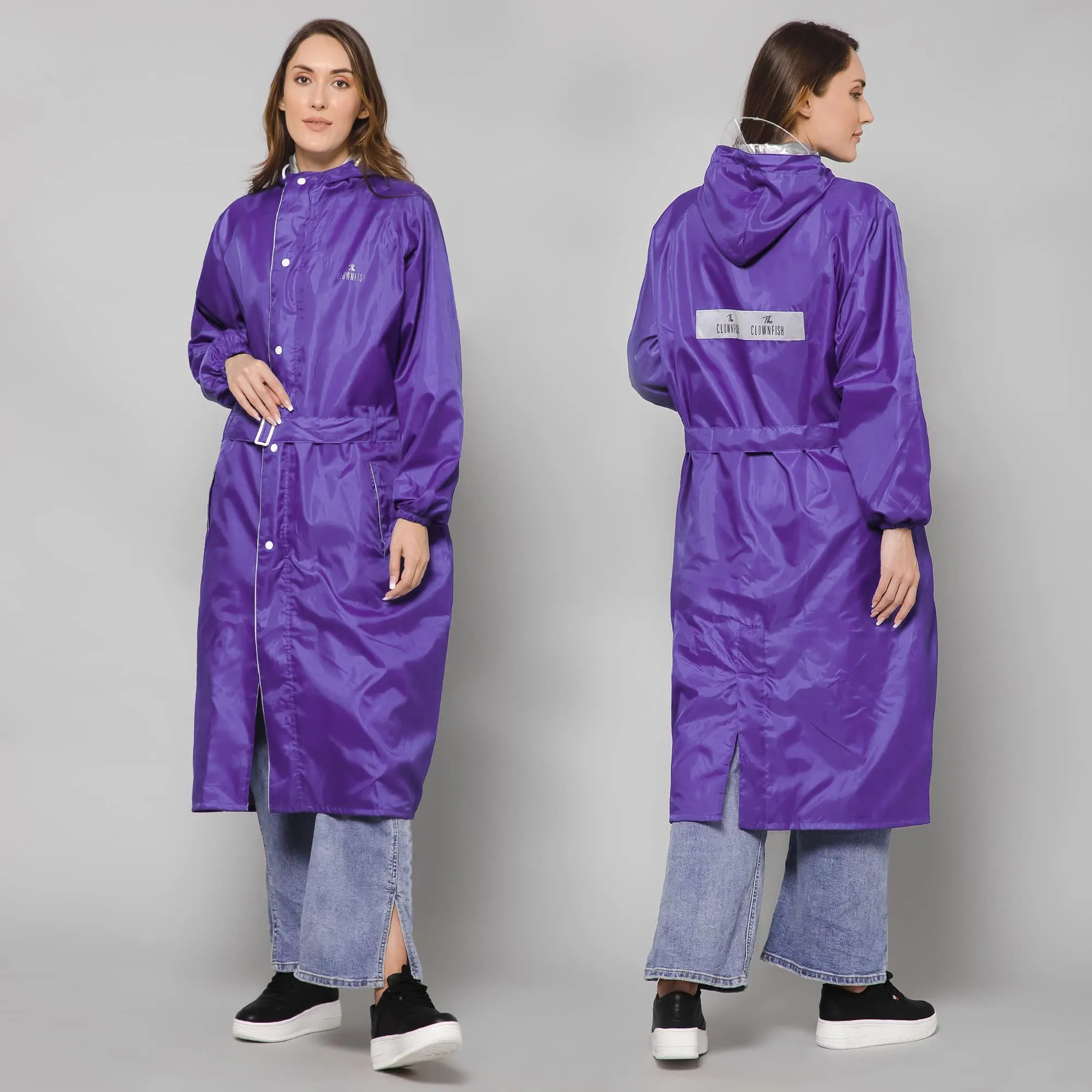 THE CLOWNFISH Raincoats for Women Rain Coat for Women Raincoat for Ladies Waterproof Reversible Double Layer. Drizzle Diva Series (Purple, XX-Large)