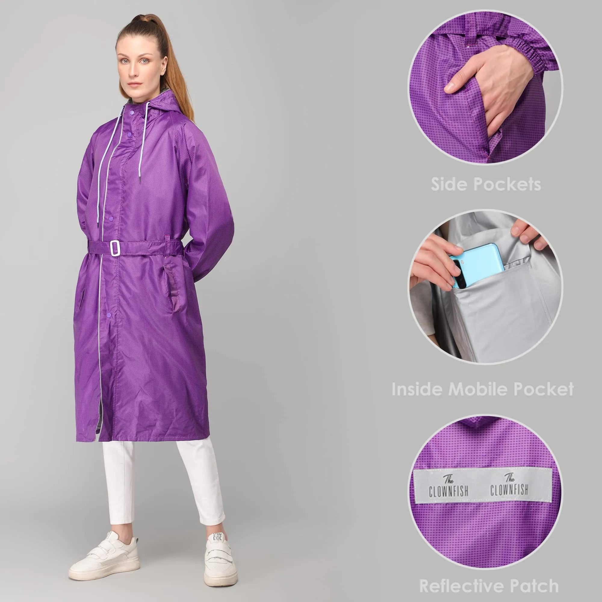 THE CLOWNFISH Raincoats for Women Rain Coat for Women Raincoat for Ladies Waterproof Reversible Double Layer Longcoat with Storage Bag. Azalea Pro Seies (Blue, XX-Large)