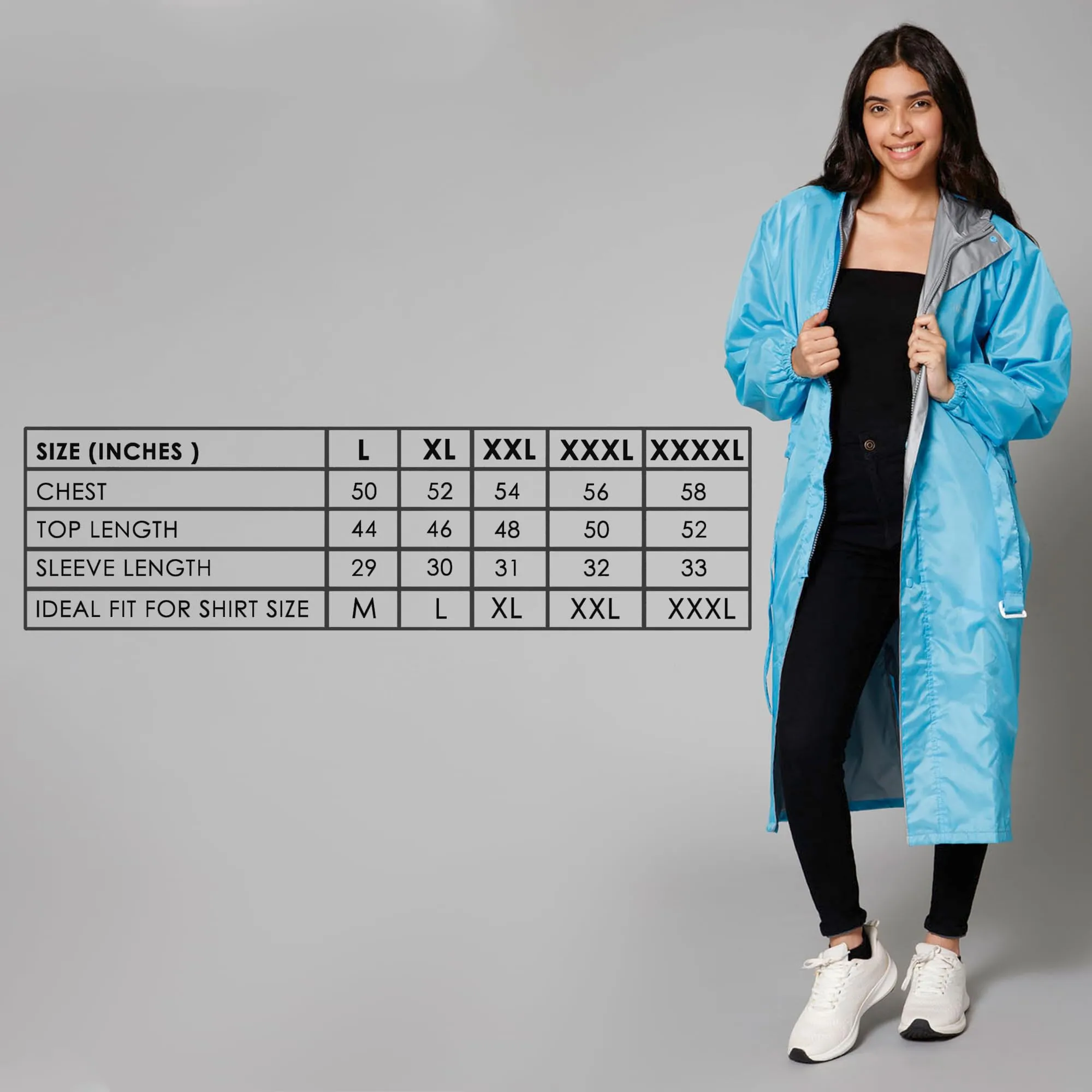 THE CLOWNFISH Raincoats for Women Raincoat for Ladies Waterproof Reversible Double Layer. Drizzle Diva Series (Turquiose Blue, XX-Large)