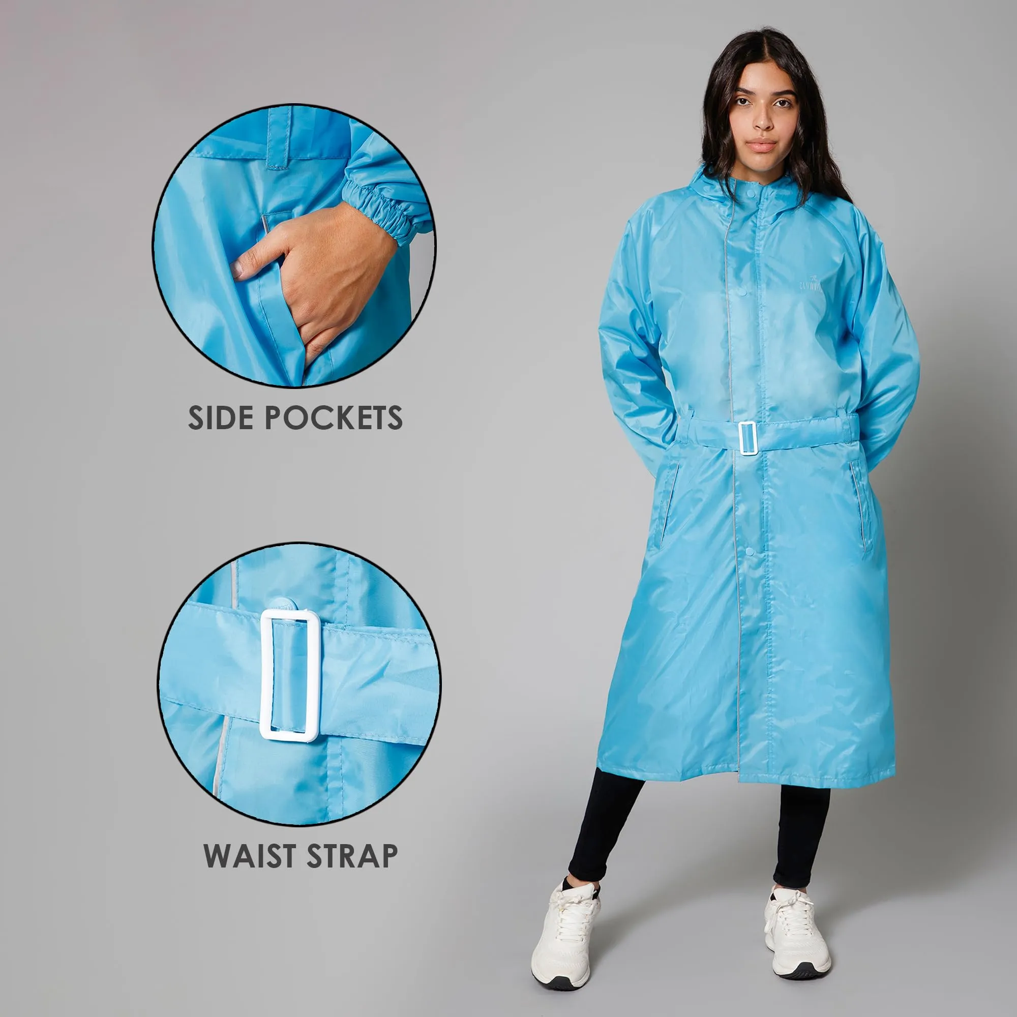 THE CLOWNFISH Raincoats for Women Raincoat for Ladies Waterproof Reversible Double Layer. Drizzle Diva Series (Turquiose Blue, XXX-Large)