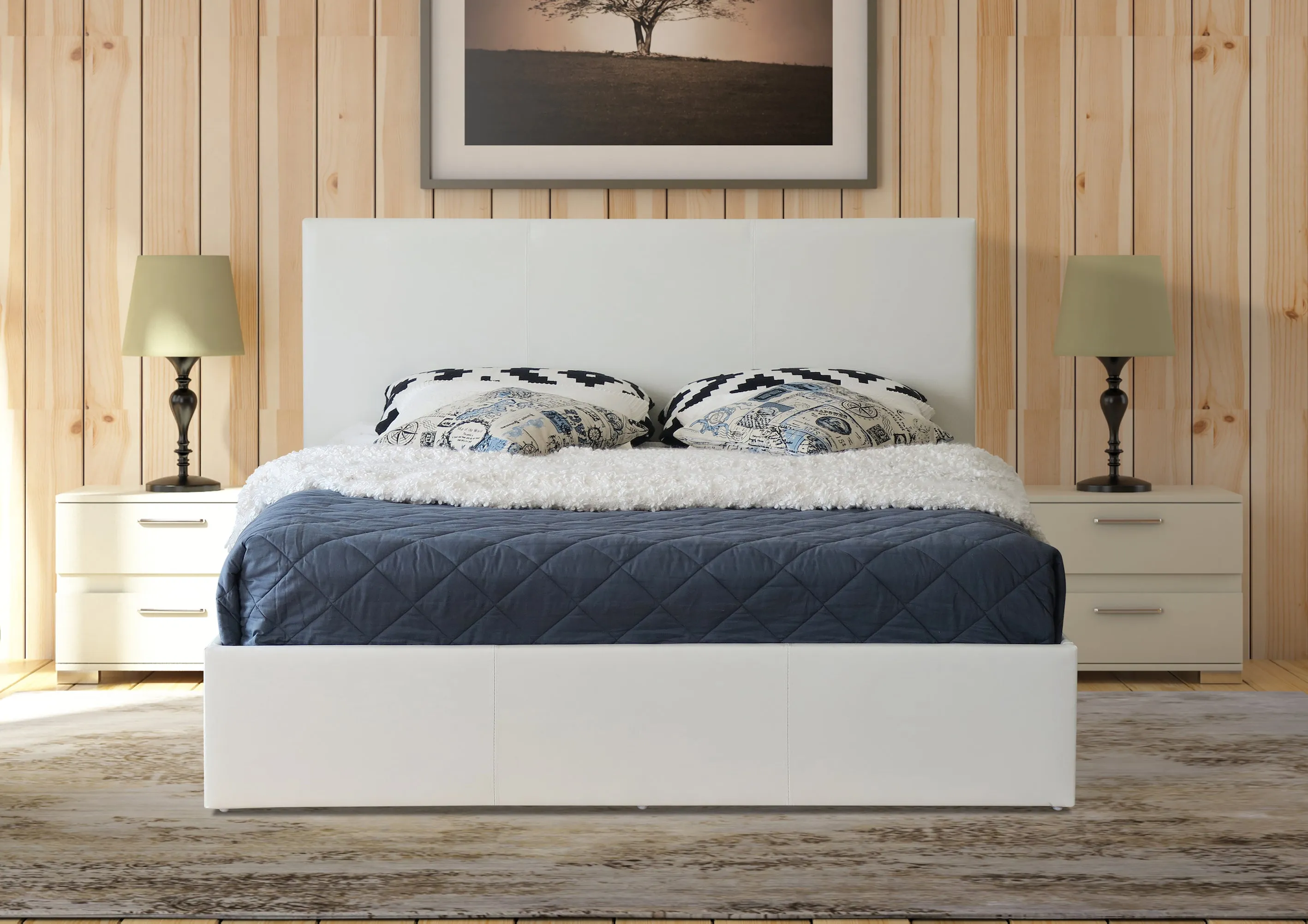 White Ottoman Storage Bed, Single Double small Double King Sized Faux Leather Bed