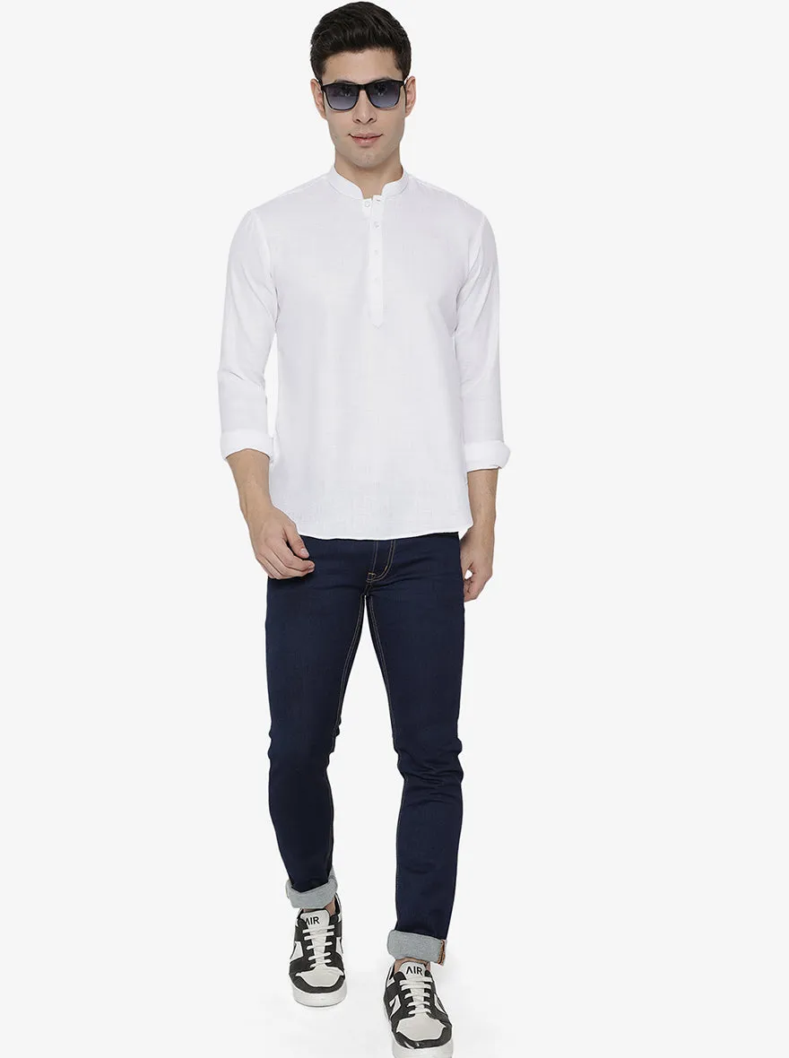 White Solid Slim Fit Short Kurta | JB Studio