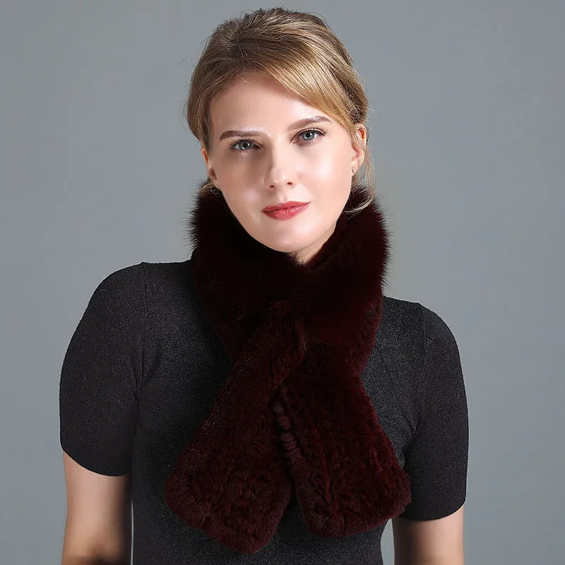 Winter Rex Rabbit Fur Scarf Women's Woven Thickening Warm Fox Fur Scarf