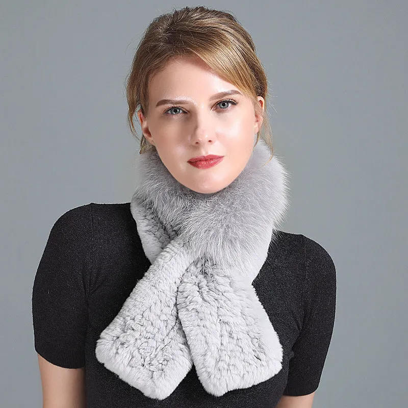 Winter Rex Rabbit Fur Scarf Women's Woven Thickening Warm Fox Fur Scarf