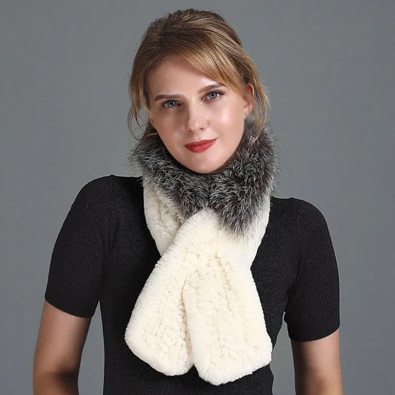 Winter Rex Rabbit Fur Scarf Women's Woven Thickening Warm Fox Fur Scarf