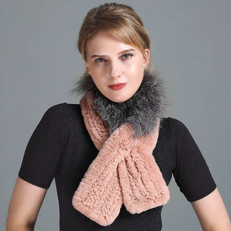 Winter Rex Rabbit Fur Scarf Women's Woven Thickening Warm Fox Fur Scarf