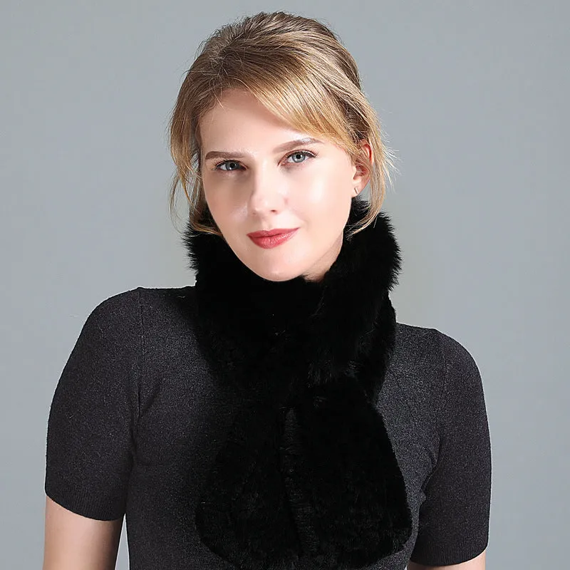 Winter Rex Rabbit Fur Scarf Women's Woven Thickening Warm Fox Fur Scarf