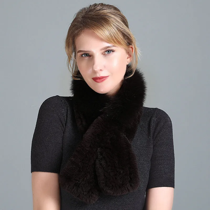 Winter Rex Rabbit Fur Scarf Women's Woven Thickening Warm Fox Fur Scarf