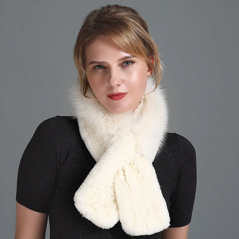 Winter Rex Rabbit Fur Scarf Women's Woven Thickening Warm Fox Fur Scarf