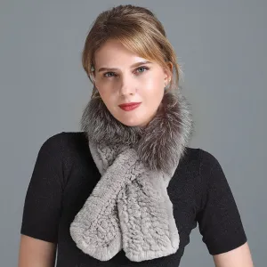 Winter Rex Rabbit Fur Scarf Women's Woven Thickening Warm Fox Fur Scarf