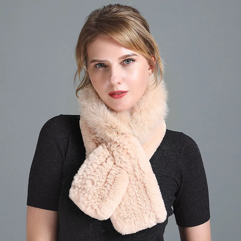 Winter Rex Rabbit Fur Scarf Women's Woven Thickening Warm Fox Fur Scarf